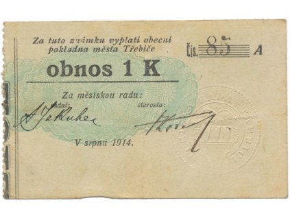 Třebíč - město, 1 K srpen 1914, silnější K, HH.223.5.6a1