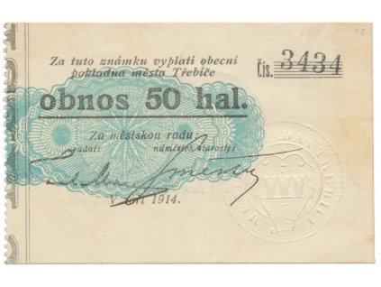 Třebíč - město, 50 hal září 1914, bez série, HH.223.5.8d