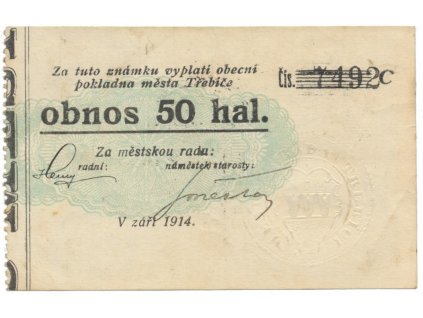 Třebíč - město, 50 hal září 1914, série C, Herzán (podpis neteře), HH.223.5.9d