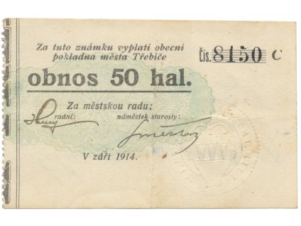 40683 40683 trebic mesto 50 hal zari 1914 serie c herzan podpis netere hh 223 5 9e
