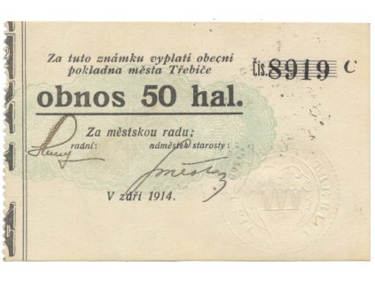 Třebíč - město, 50 hal září 1914, série C, Herzán (podpis neteře), HH.223.5.9f