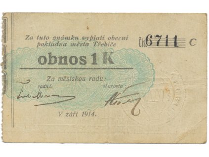 Třebíč - město, 1 K září 1914, slabší K, HH.223.5.10a2