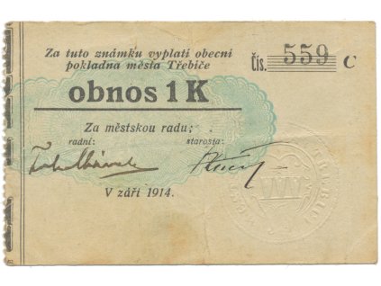 Třebíč - město, 1 K září 1914, silnější K, HH.223.5.10b1