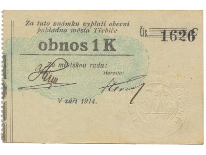 Třebíč - město, 1 K září 1914, silnější K, HH.223.5.10f1