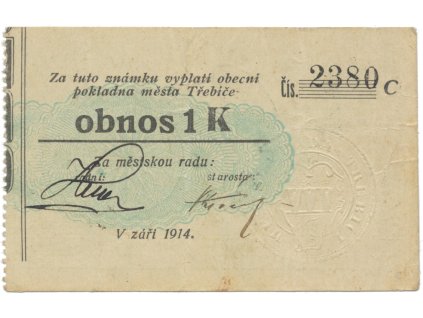Třebíč - město, 1 K září 1914, slabší K, HH.223.5.10f2