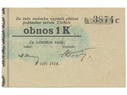 Třebíč - město, 1 K září 1914, silnější K, HH.223.5.10g1