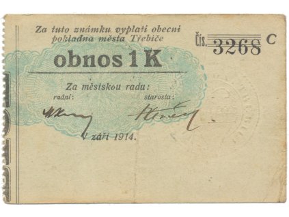 Třebíč - město, 1 K září 1914, silnější K, HH.223.5.10g1