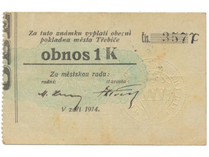 Třebíč - město, 1 K září 1914, slabší K, HH.223.5.10g2
