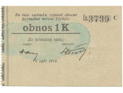 Třebíč - město, 1 K září 1914, silnější K, HH.223.5.10h1