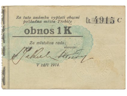 Třebíč - město, 1 K září 1914, silnější K, HH.223.5.10k1