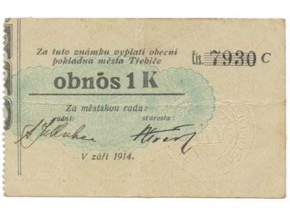 Třebíč - město, 1 K září 1914, slabší K, HH.223.5.10o2