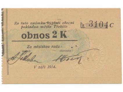 Třebíč - město, 2 K září 1914, slabší K, HH.223.5.11e2