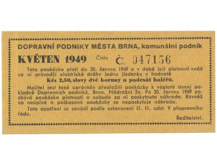 40911 40911 brno elektricke drahy 2 50 kcs kveten 1949 hh 16 1 4a