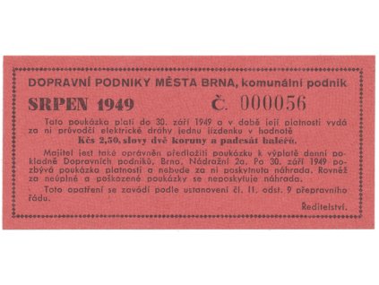 40920 40920 40920 brno elektricke drahy 2 50 kcs srpen 1949 hh 16 1 7