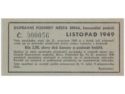Brno - elektrické dráhy, 2.50 Kčs listopad 1949, HH.16.1.10
