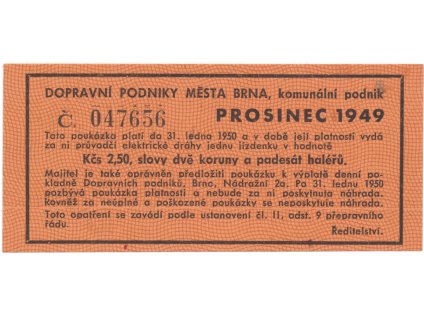 Brno - elektrické dráhy, 2.50 Kčs prosinec 1949, HH.16.1.11