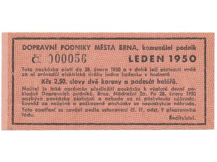 Brno - elektrické dráhy, 2.50 Kčs leden 1950, HH.16.1.12