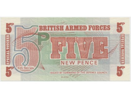 Velká Británie, 5 New Pence (1972), BAF - vojenské vydání, tisk TDLR, P.M44a