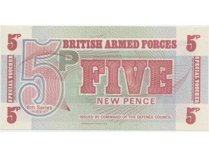 Velká Británie, 5 New Pence (1972), BAF - vojenské vydání, II. vydání - tisk BWC, P.M47