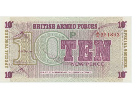 Velká Británie, 10 New Pence (1972), BAF - vojenské vydání, II. vydání - tisk BWC, P.M48