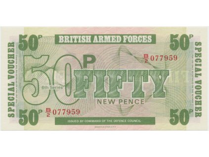 Velká Británie, 50 New Pence (1972), BAF - vojenské vydání, II. vydání - tisk BWC, P.M49