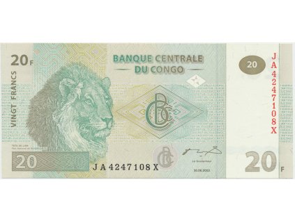 42822 42822 kongo dem republika 20 francs 2003 tisk g d p 94a