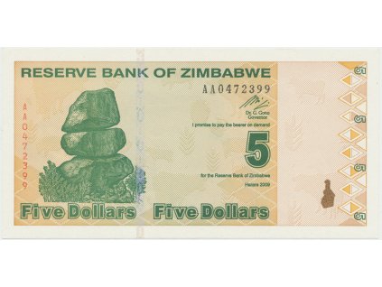 42942 42942 zimbabwe 5 dollars 2009 p 93