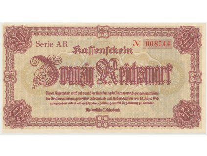 Reichenberg (Liberec) - Deutsche Reichsbank, 20 K  28. 4. 1945, série AR, HH.188.1.1a