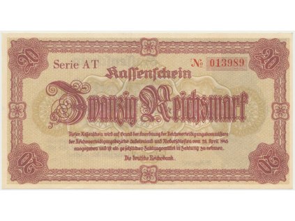 43869 43869 43869 reichenberg liberec deutsche reichsbank 20 k 28 4 1945 serie at hh 188 1 1a