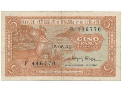 44034 rwanda burundi 5 francs 1961 p 1a