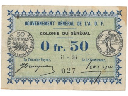 Senegal, 0.50 Franc 1917, staré koloniální vydání, P.1c