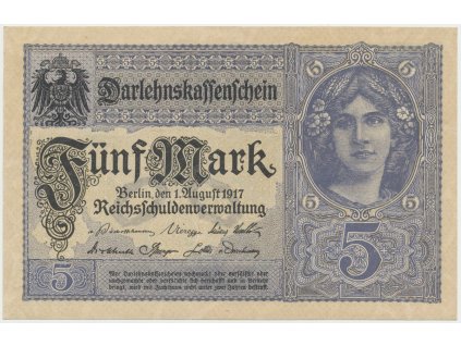 Německo, 5 Mark 1917, 8-místný číslovač, Ro.54c
