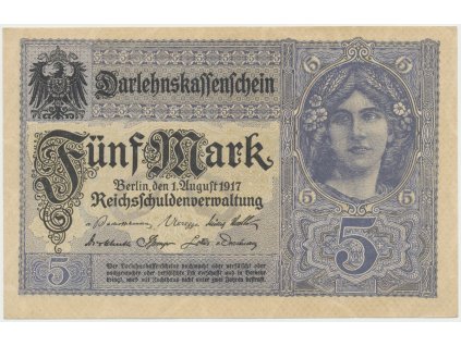 Německo, 5 Mark 1917, 8-místný číslovač, Ro.54c