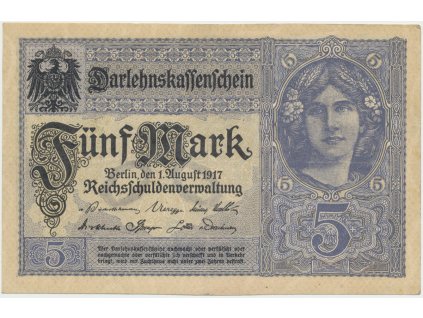 Německo, 5 Mark 1917, 8-místný číslovač, Ro.54c