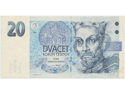 Česká republika, 20 Koruna 1994, série B (proužek vpravo), Hej.CZ13aB, BHK.CZ10a