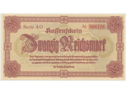 44586 reichenberg liberec deutsche reichsbank 20 k 28 4 1945 serie ao hh 188 1 1a