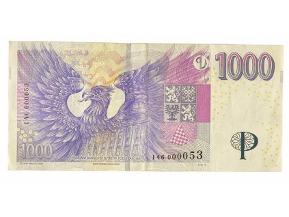 Česká republika, 1000 Koruna 2008, pěkné nízké číslo I 46  000053, Hej.CZ28aI