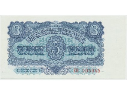 Československo, 3 Koruna 1953, tisk Moskva, náhradní série ZB, Hej.90a2.S1, perforace 3 m.d.