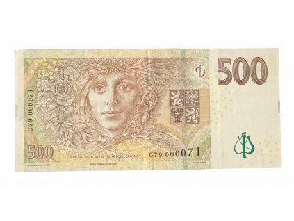 Česká republika, 500 Koruna 2009, pěkné nízké číslo G 79  000071, Hej.CZ29aG