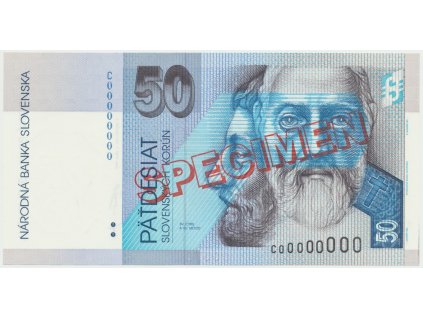 50 Koruna / 1. 7. 1999, C 00000000, bankovní vzor, Hej.SK25V1, BKK.SK6d    N/UNC