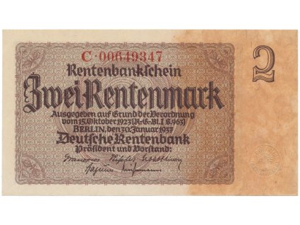 Německo, 2 Rentenmark 1937, firemní číslovač, Hej.D12c