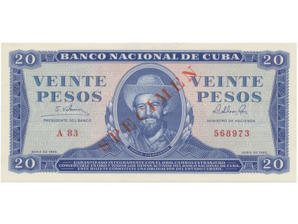 45711 45711 kuba 20 pesos 1965 tisk stc praha puvodni bankovni vzor pretisk specimen p 97cs
