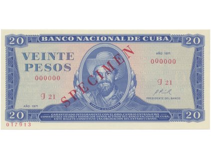 45714 45714 kuba 20 pesos 1971 tisk stc praha anulat specimen bankovni vzor p 105as