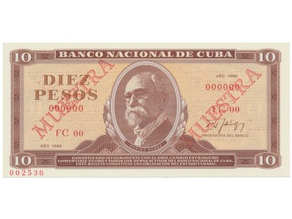 45732 45732 kuba 10 pesos 1986 tisk stc praha anulat 2x muestra bankovni vzor p 104cs