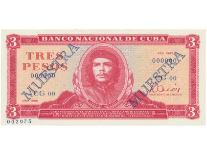 45780 45780 kuba 3 pesos 1985 tisk stc praha anulat 2x muestra bankovni vzor p 107as