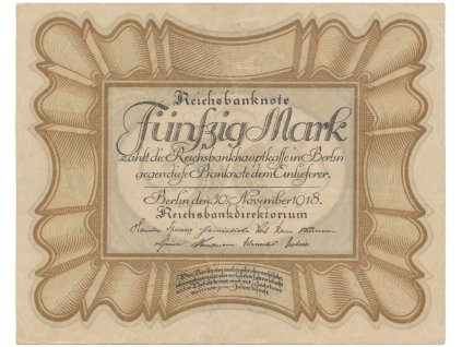 Německo, 50 Mark 1918, "EIERSCHEIN", nejvzácnější varianta, Ro.57c