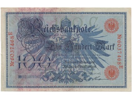 45882 45882 nemecko 100 mark 1908 cerveny cislovac 29 mm ro 33b