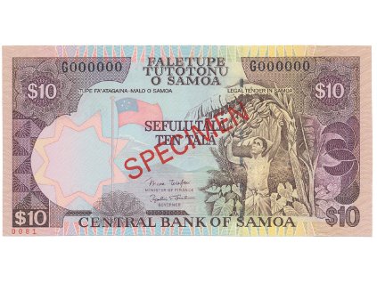 Samoa, 10 Tala (2002), bankovní vzor, G 000000, přetisk SPECIMEN, P.34bs