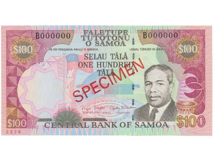 Samoa, 100 Tala (2006), bankovní vzor, B 000000, přetisk SPECIMEN, P.37s