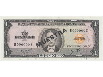 Dominikánská republika, 1 Peso Oro (1964~1974), bank. vzor, B000000S, přetisk 1x MUESTRA, P.99s3